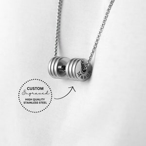 Collar con mancuernas personalizado grabado, collar con nombre personalizado, joyería para hombre, regalo para novio, esposo, novia, esposa, día del padre