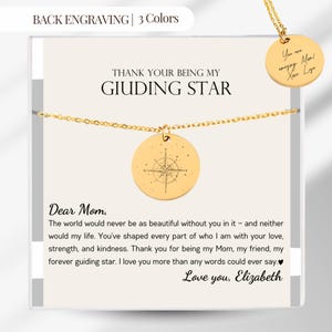 Collana con ciondolo personalizzato North Star Compass per mamma, regalo per la festa della mamma, biglietto con messaggio sentimentale, collana di ringraziamento per madre, figlia e figlio