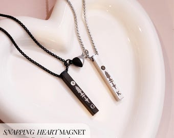 Custom Song Code Necklace Snapping Heart Pendant For Couple Anniversary Idea Keepsake For Song Lover Matching Engraved Initial Bar BFF Charm