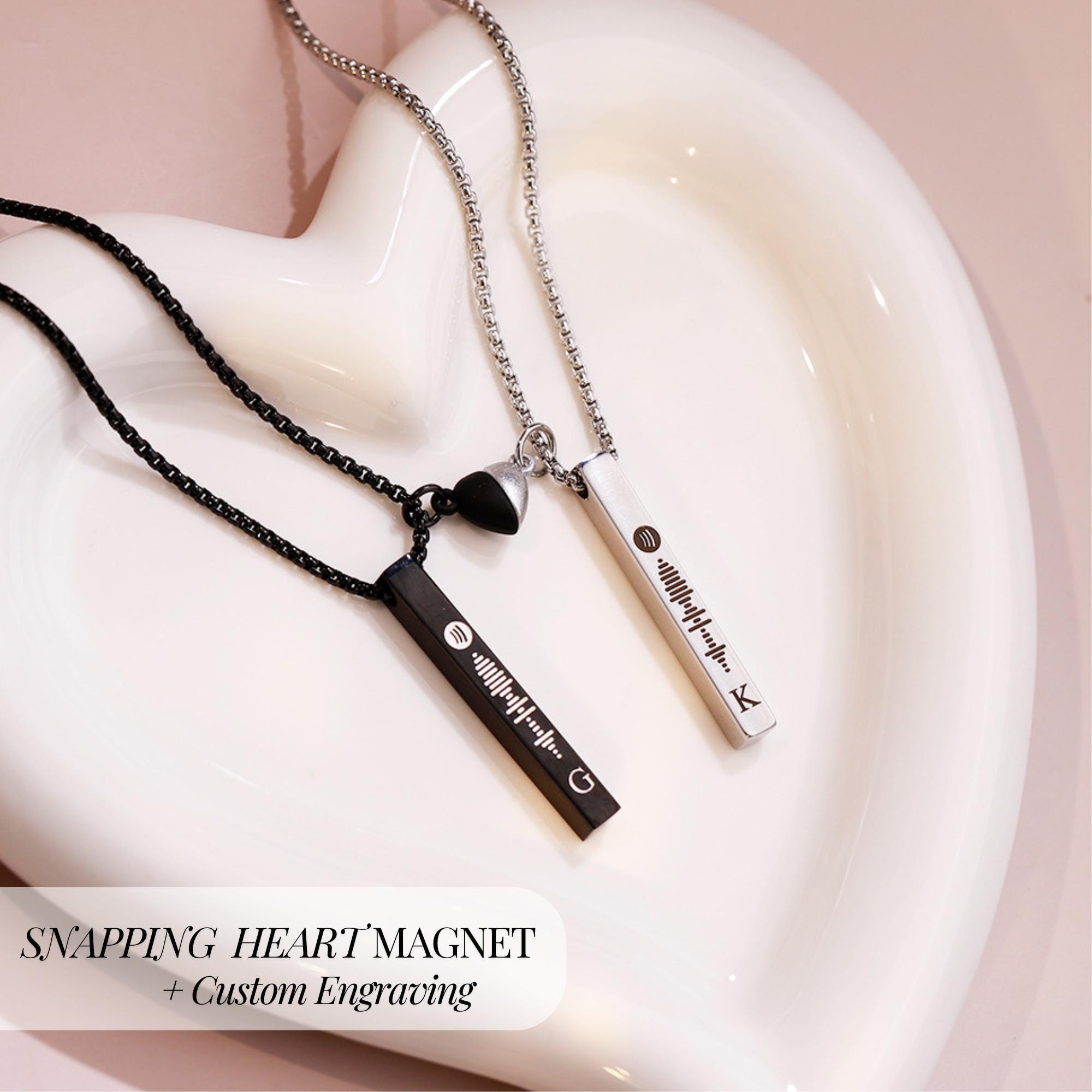 Custom Song Code Necklace Snapping Heart Pendant For Couple Anniversary Idea Keepsake For Song Lover Matching Engraved Initial Bar BFF Charm