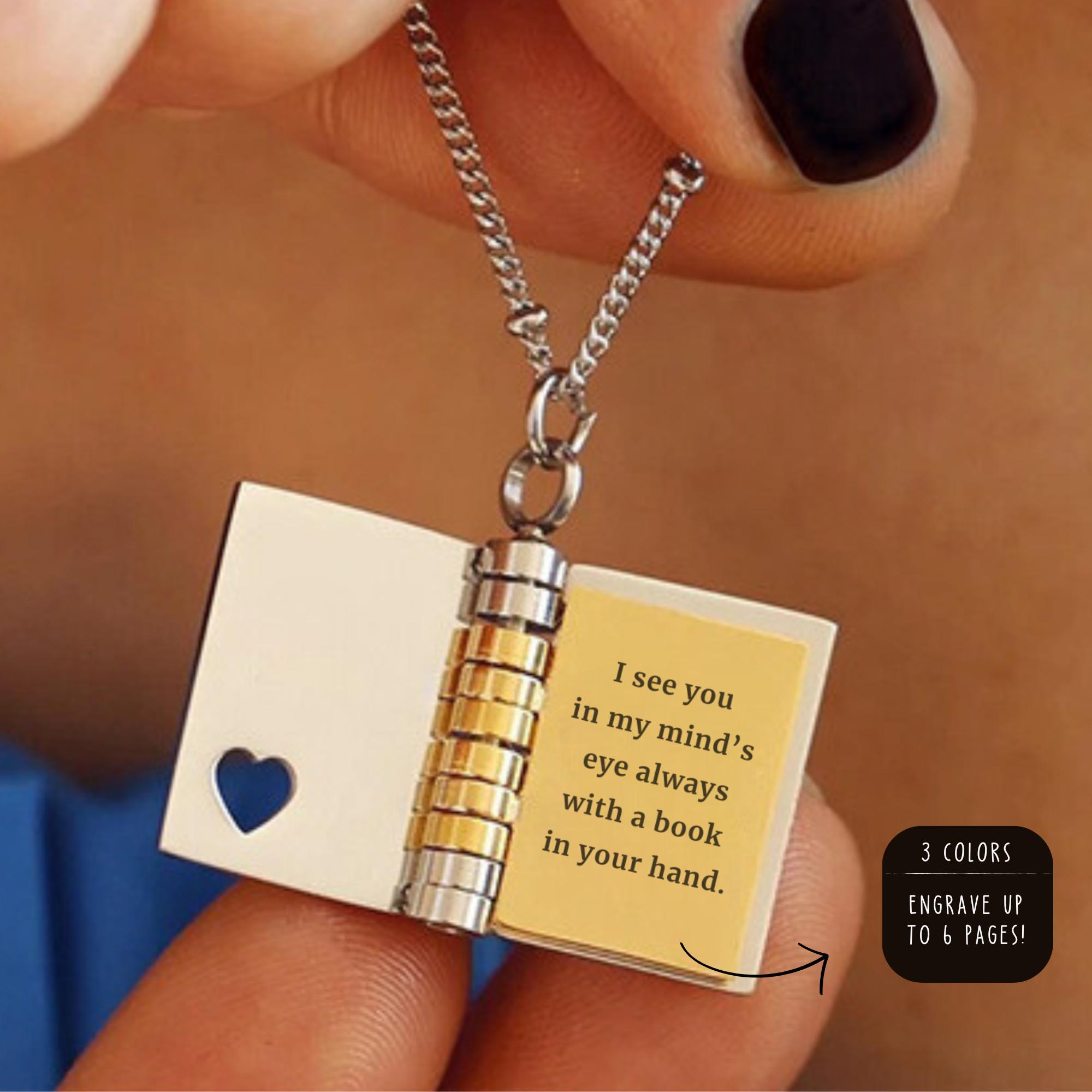 Collana di libri personalizzati, nome del libro personalizzato e autori, pendente del libro apribile, regalo creativo, regalo per gli amanti del libro/lettori/autori/insegnanti