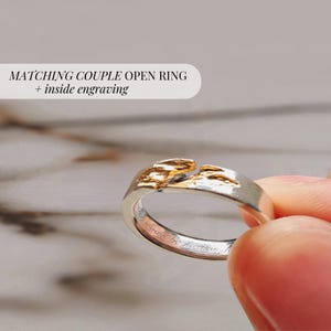 Bague ouverte assortie pour elle et lui, bague de manchette spatiale réglable, bijoux de couple, cadeau d'anniversaire, bague de fiançailles midi, bague de mariage gravée