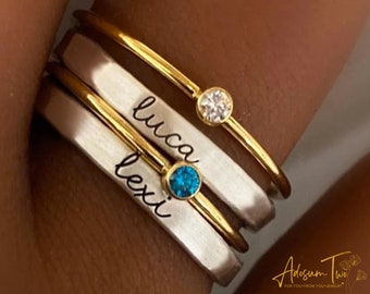 Personalize Ring Your Words Motivational Silver Gold Custom Engrave Stacking Ring NameDainty Scripture Mantra Dates Word Of YearBirthstone