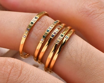 Personalized Birthstone Ring Tiny Stone Band for Woman Dainty Birth Stone Ring Memorial Stackable Ring Idea Loss of a Loved One Widow Wife