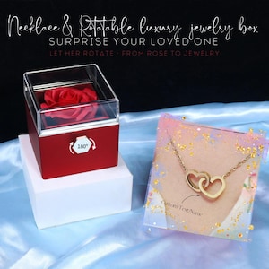 Interlocking Heart Necklace Custom Name Pendant With Eternal Rose Box Personalized Tiny Necklace Jewelry Anniversary Gift Eternal Rose Box