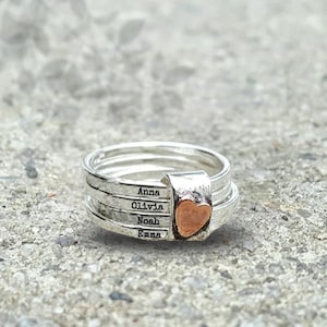 Anello con nome personalizzato per lei, anello impilabile a forma di cuore, regalo in acciaio inossidabile per la nuova mamma, gioielli per il compleanno, regalo per le feste, anello impilabile