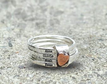Personalized Family Name Ring For Her Heart Stacking Ring Gift Stainless Steel New Mama Band Birthday Jewelry Holiday Gift Stackable Ring