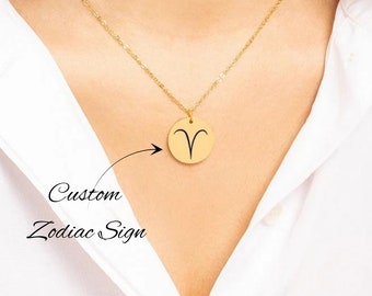 Custom Astro Zodiac Necklace, Astrological Sign, Gold Plated Necklace with Astrological Sign, Constellation Gift For Her, Birthday Gift