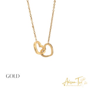 Collier double coeurs entrelacés avec nom personnalisé, petit collier entrelacé personnalisé, coeurs magiques à la mode liés en or et en argent image 3