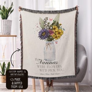 Personalized Grandma’s Garden Birthflower Blanket Custom Mom’s Floral Throw Unique Gift for Grandma Family Flower Blanket