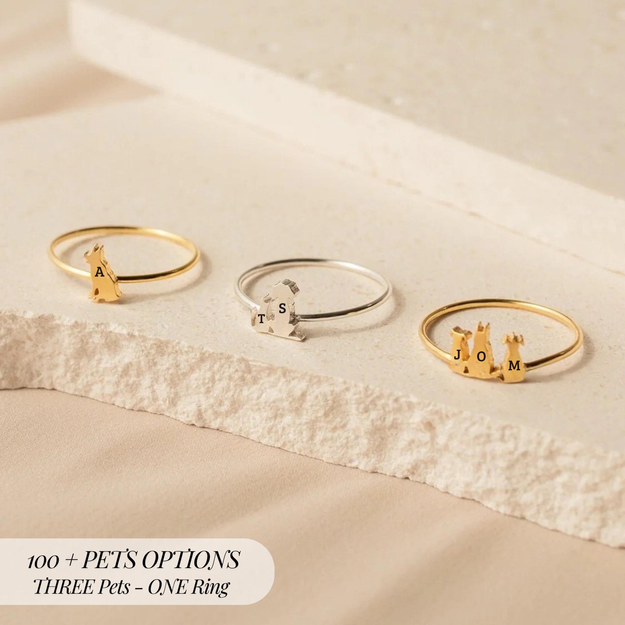 Personalized Pet Ring for Her Dainty Stacking Animal Ring For Her Cat Dog Rabbit Bird Memorial Gift Multiple Animal Owner Keepsake Pet Lover