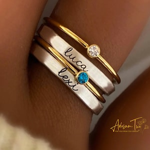 Anillo apilable Personaliza tu anillo con tus palabras Motivacional Plata Oro Personalizado Grabado Delicado Mantra de las Escrituras Fechas Palabra del año Piedra natal