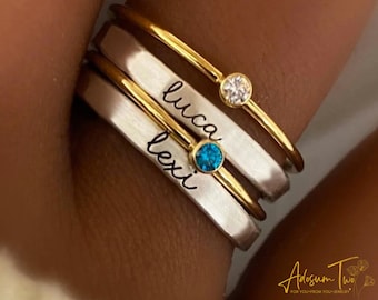 Stackable Ring Personalize Ring Your Words Motivational Silver Gold Custom Engrave Dainty Scripture Mantra Dates Word Of Year Birthstone
