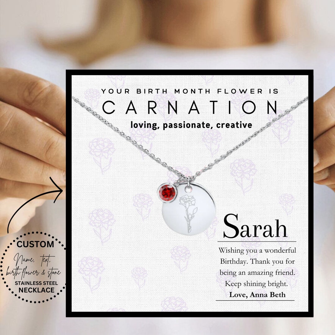 Custom Name Birth Month Flower Pendant & Birth Stone Necklace Etsy