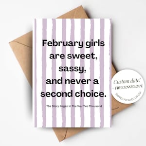 Personnalisée année février carte d'anniversaire sa carte pliée de style rétro avec enveloppe février anniversaire fille citation drôle cadeau Bestie soeur collègue