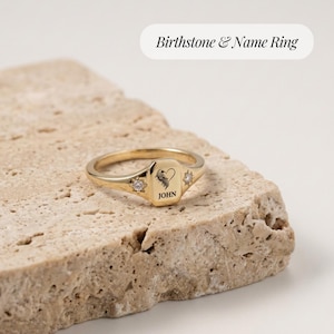 Bague commémorative personnalisée avec pierre de naissance pour son aile de coeur or prénom délicat souvenir chagrin famille bande femmes perte cadeau veuve femme souvenir