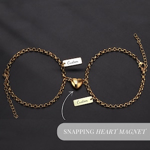 Couple Bracelet Heart Magnetic Wristband Set For Him Her Long Distance Relationship Armlet Anniversary Keepsake Custom Name Charm Birthday