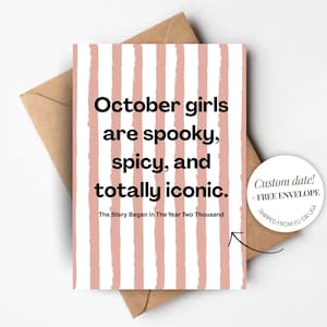 Carte d'anniversaire personnalisée pour elle, style rétro, pliée avec enveloppe Anniversaire d'octobre pour fille, citation drôle, cadeau Bestie, soeur, collègue