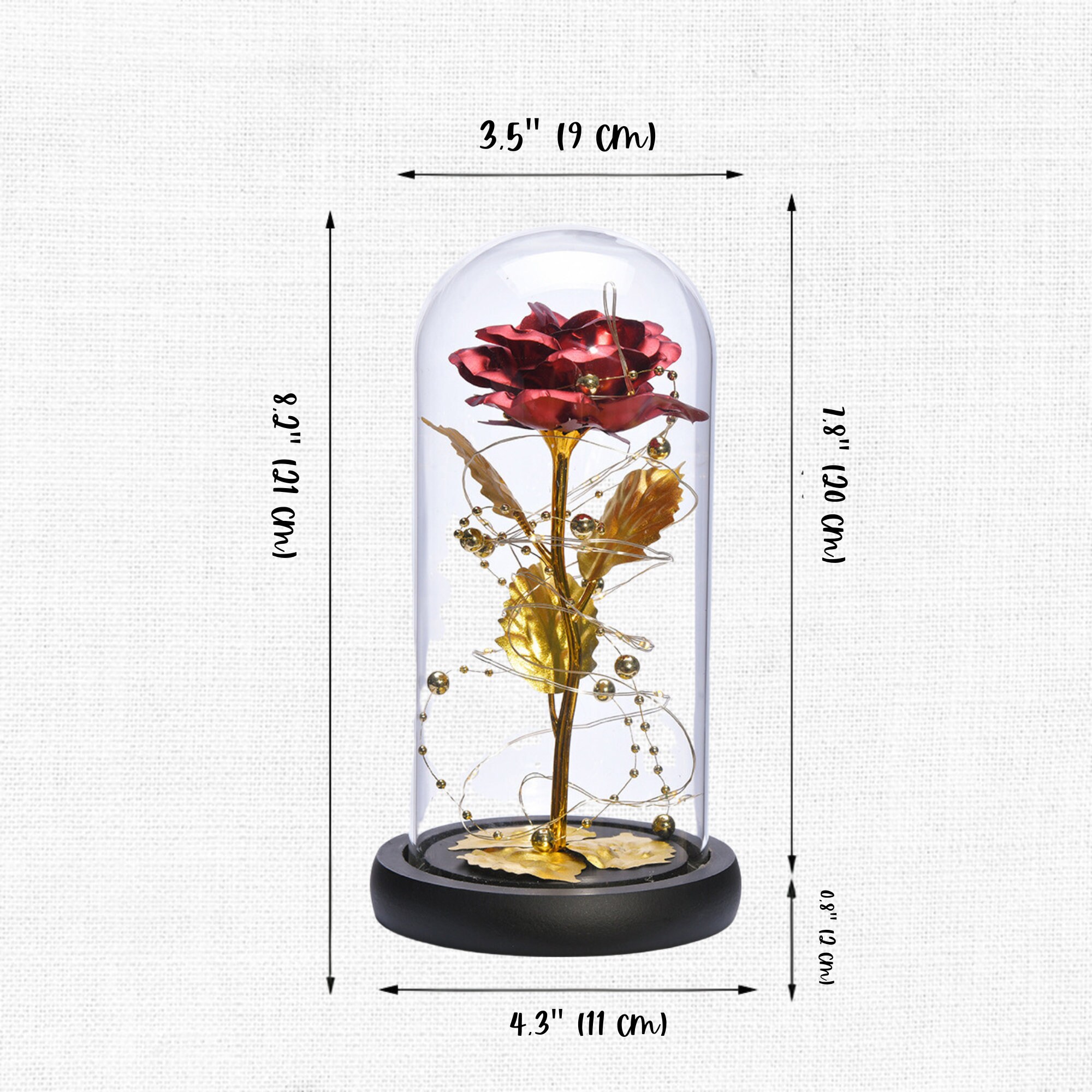Rosa Eterna In Cupola Di Vetro Con Base LED, 3 Rose Conservate, Luce Notturna, Regalo Per Festa Della Mamma, San Valentino, Anniversario - 2