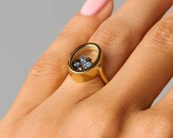 Custom Inspired Diamond Ring White/Black Quartz Rhodolite Gem Oval Wedding Band For Woman Anniversary Gift Wife Black Gemstone Birthday Gift