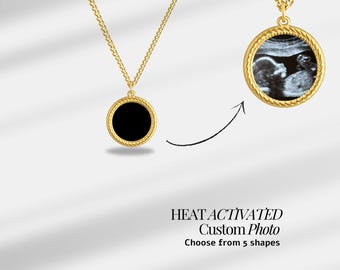 Onyx Heat-Activated Magic Necklace with Ultrasound Pic Stainless Steel Black Stone Charm New Mom Sonogram Gift Pregnancy Charm Loss Of Baby