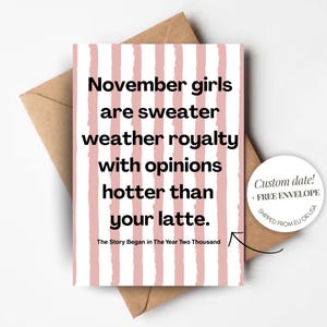 Carte d'anniversaire personnalisée pour elle de novembre de style rétro pliée avec enveloppe Anniversaire de novembre fille citation drôle cadeau Bestie soeur collègue