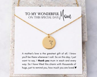 Sentimental Card For Mom With Necklace&Birthstone Charm Rose On Special Day Mother's Day Gift Birthday Idea from Family Thank You Mama Note
