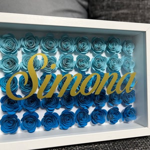 Scatola delle ombre di carta. Regalo su misura. Regalo personalizzato. Dimensioni 8x11 "(27x27 cm). Cornice con fiori di carta. Regalo per la festa della mamma. Cornice con nome. Targhetta con nome.