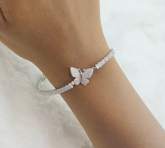 14K White Gold Round Cut Moissanite Diamond Butterfly Tennis