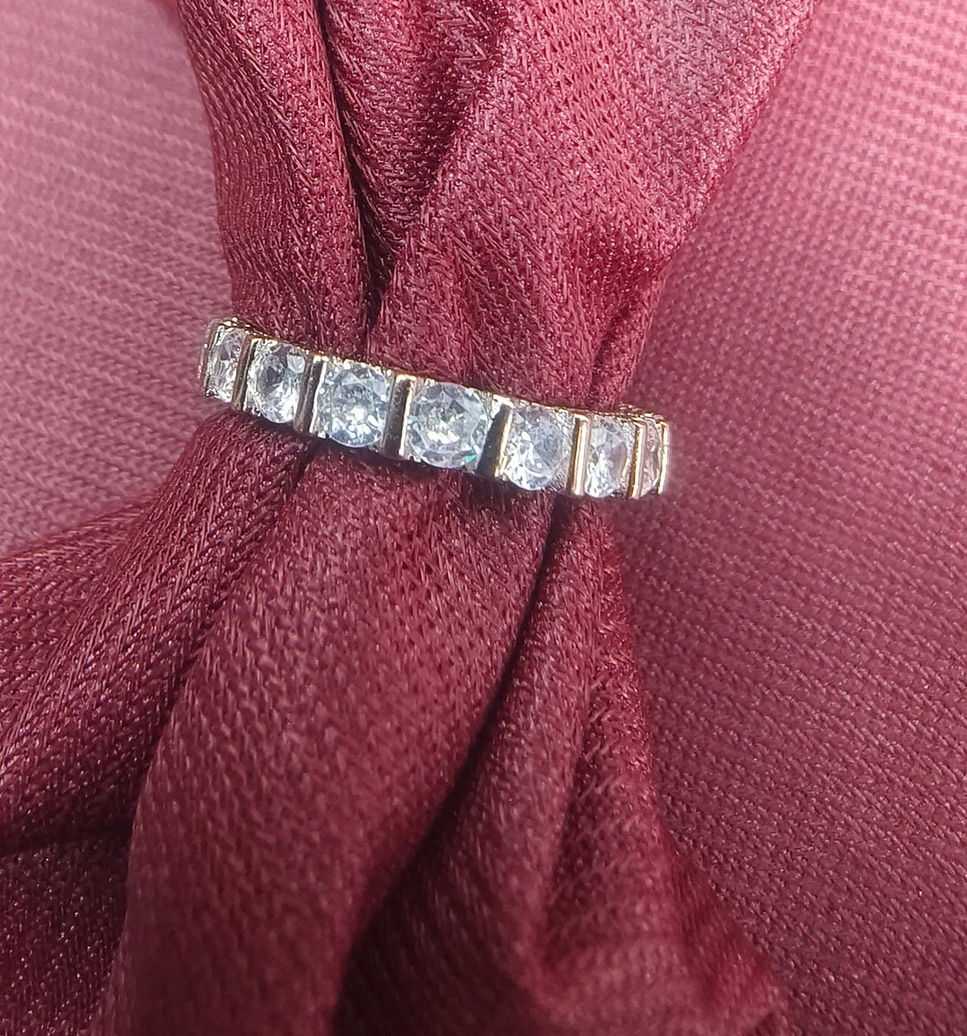 Round Cut Moissanite Full Eternity Band, 14K Gold Wedding Ring, Two ...