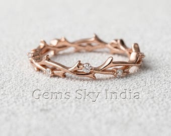 Rose Gold Twig Wedding Band, 14K Nature Inspired Vine Ring