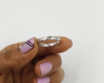 Unisex 3mm Thin 14K White Gold Flat Wedding Band | Polished Finish