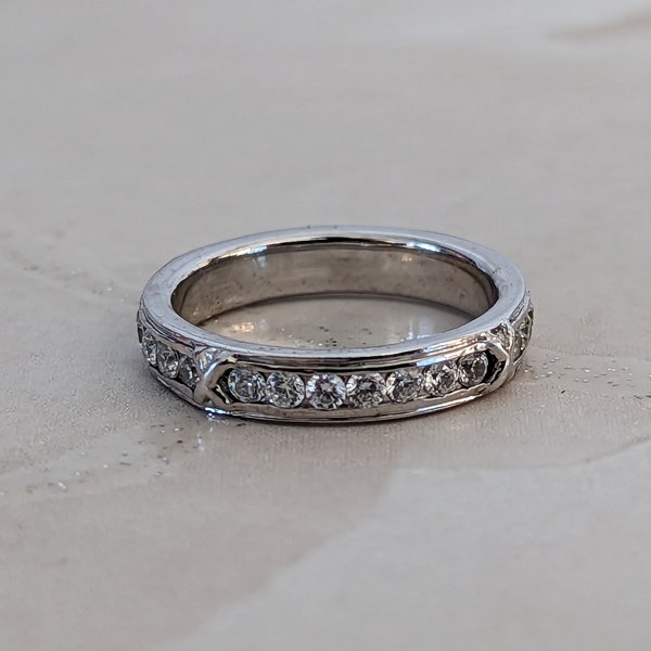 Round Cut Moissanite Band, White Gold Band, Micro Pave Moissanite Wedding Band, Matching Band, Anniversary Band, Dainty Ring, Stacking Ring