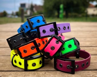 Individueller Biothane Hundehalsband – Wasserdicht, Verstellbar, Geruchsresistent, Leuchtende Farben, Handgemachtes Haustierzubehör