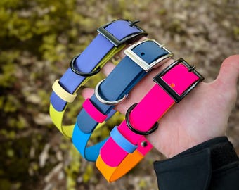 Gepersonaliseerd kleurrijk zomerwaterdicht Biothane halsband met riemgesp | Verstelbaar, duurzaam, vrolijk en leuk hondenaccessoire