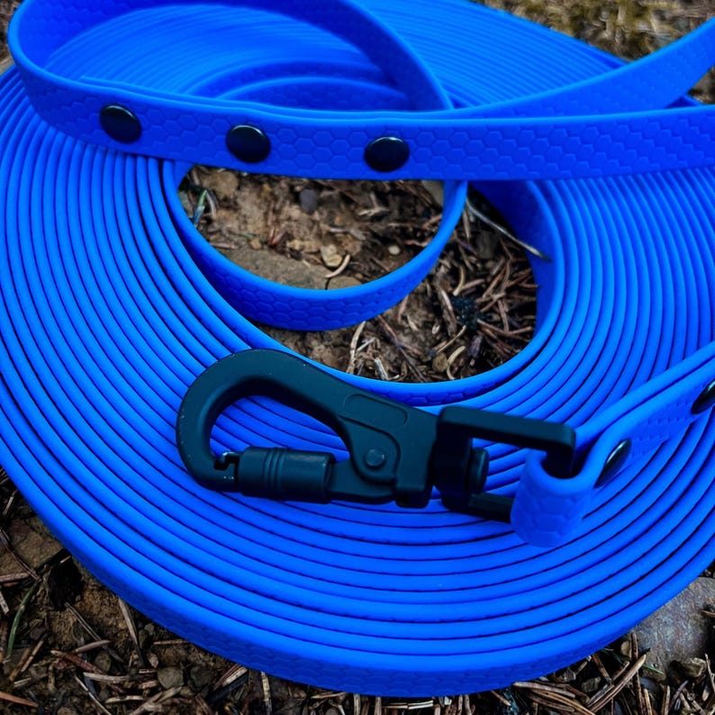 CUSTOM Training Line & Tracking Leash with Hexa Water-Resistant Webbing – This long dog leash offers a durable, waterproof solution for training and tracking. Fully adjustable for the perfect fit, it provides excellent control and flexibility for energetic dogs during outdoor activities. Ideal for off-leash training and long-distance walks, this pet gear combines rugged construction with user-friendly design to meet the demands of active pet lifestyles.