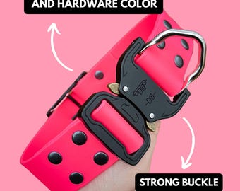 Collar de biotano resistente y personalizado con hebilla de seguridad. Impermeable, ajustable y duradero para perros activos. Hebilla resistente.