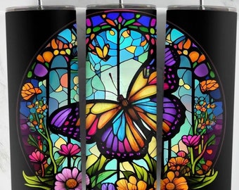 Butterfly Stained Glass w/ Flowers
