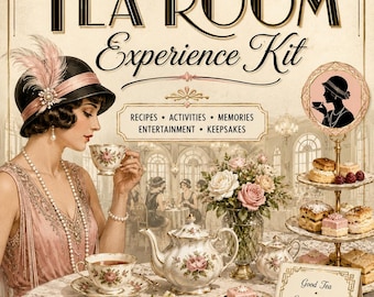 Tea Room Experience Kit jaren 1920 – 82 pagina's dames theekransje afdrukbaar en invulbaar: recepten, spelletjes, gids voor gastvrouwen, aandenkens (digitale download)
