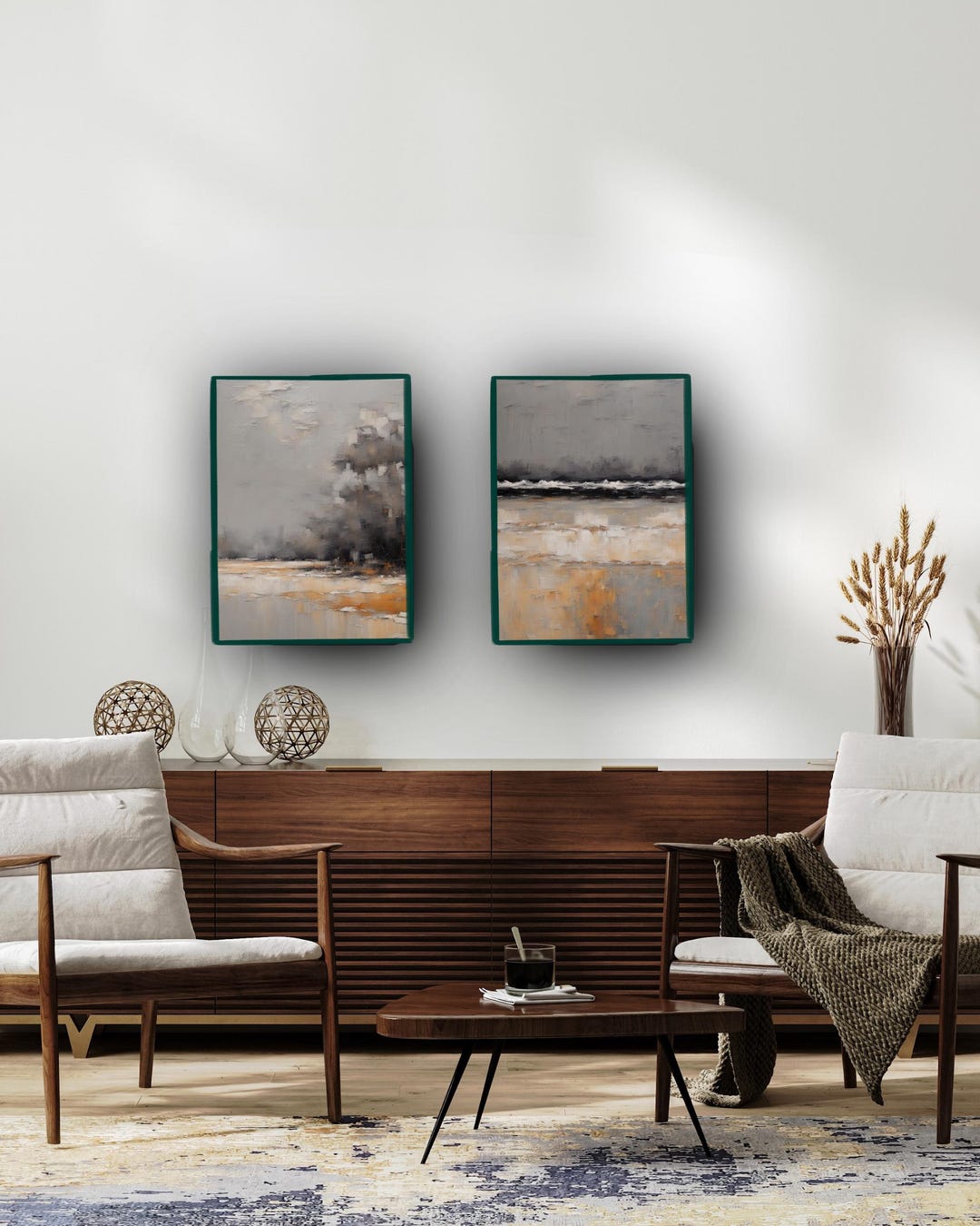 Framed Neutral Abstract Wall Art Set of 2, Minimalist Modern Prints ...