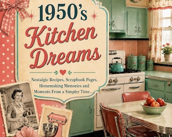 Kit stampabile "Sogni di cucina anni '50" - Kit per diario creativo vintage con ricette retrò e pagine per scrapbooking.
