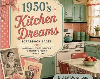 Kit keukendromen uit de jaren 1950, afdrukbare junkjournal-kit – retro-recepten, plakboekpagina's (digitale download)