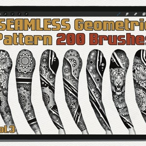 Seamless Geometry Pattern Brushes - Vol.3 (Set of 200) / Procreate Brushes / Tattoo Geometry Pattern