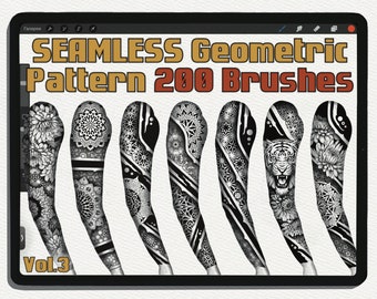 Seamless Geometry Pattern Brushes - Vol.3 (Set of 200) / Procreate Brushes / Tattoo Geometry Pattern
