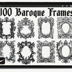 100 Baroque Frames Procreate Stamps + PNG Files 3101 × 3876 Pixels