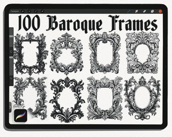 100 Baroque Frames Procreate Stamps + PNG Files 3101 × 3876 Pixels