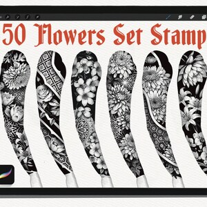100 Flowers SET Procreate Stamps + PNG files 3101 × 3876 pixels / Procreate Brushes