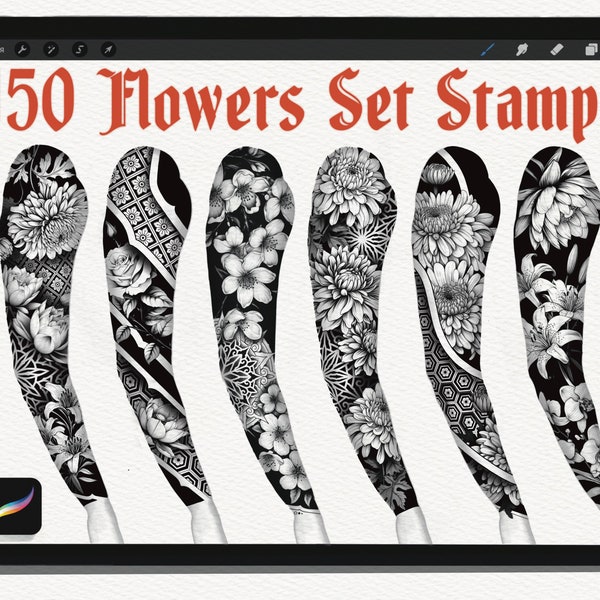 100 Fleurs SET Procreate Stamps + Fichiers PNG 3101 × 3876 pixels / Procreate Brushes