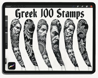 100 Greek Illustration Stamps + PNG 300dpi, 3392 × 5696 pixels / Procreate Stamps / Procreate Brushes / Tattoo Procreate