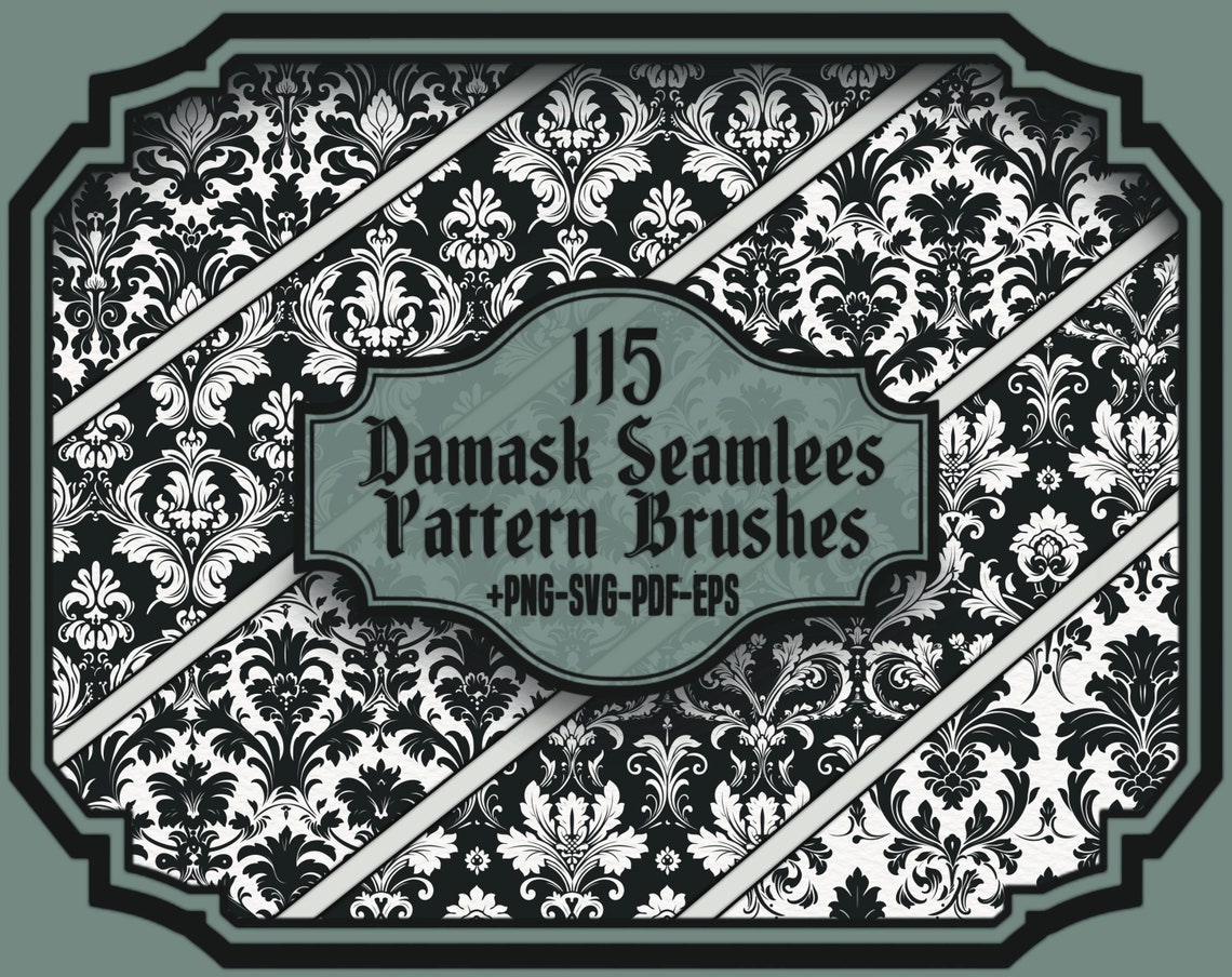 100 Damask Seamless Brushes Png-svg-pdf-eps Files / Procreate Brushes ...